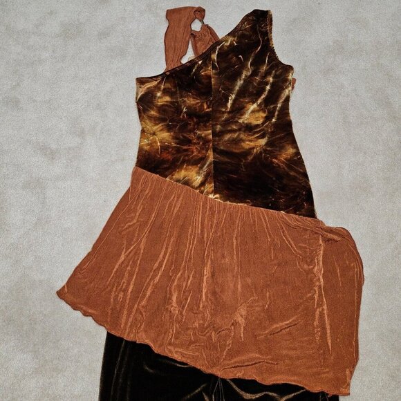 VTG Algy Brown Velvet Jumpsuit Asymmetrical Sleeveless Skirted Adult XXL - Picture 7 of 10